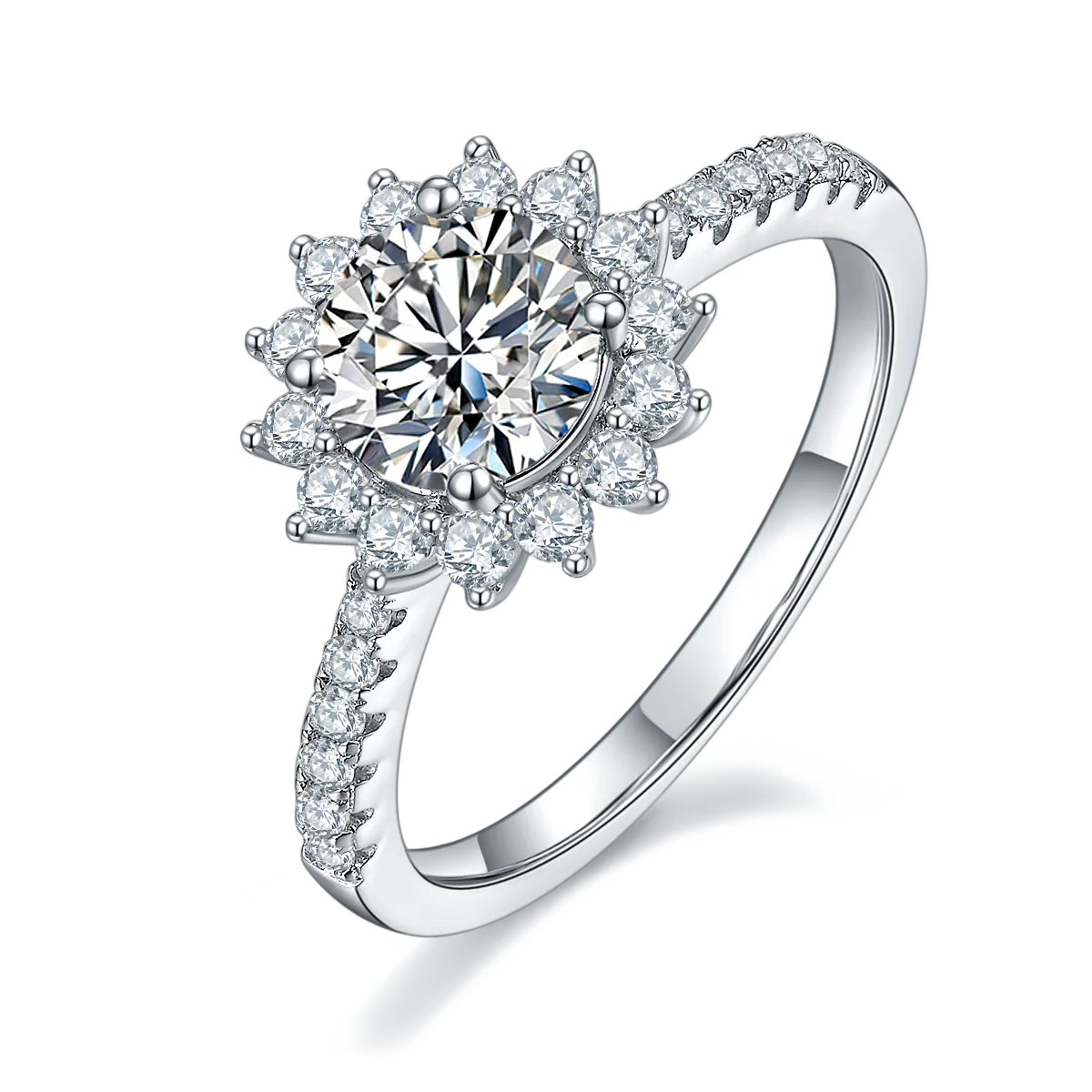 Wish Jewelry Fashion Design Moissanite 1.0 Carat 925 Sterling Silver Diamond Wedding Ring for Engagement