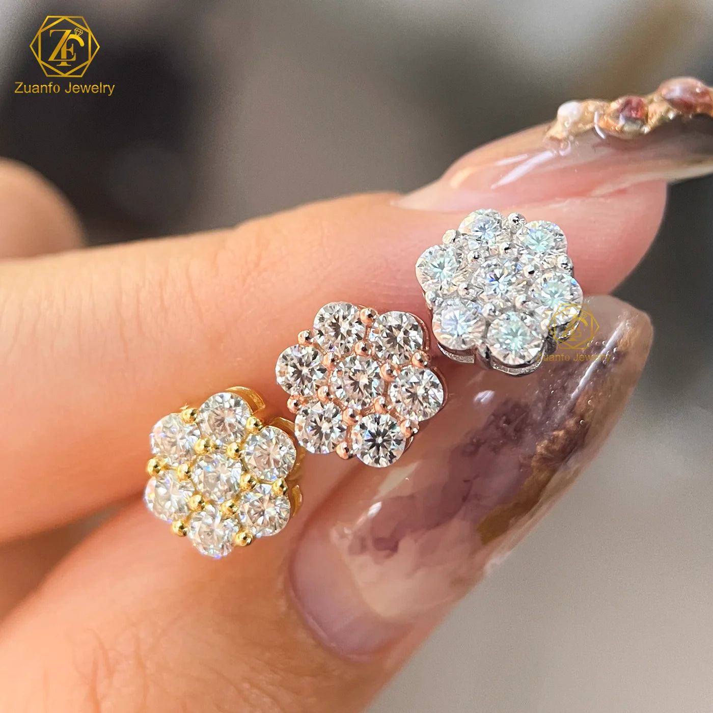 High-end Luxury Moissanite Diamond Earrings Unisex 925 Silver Jewelry Flower Moissanite Cluster Earrings Studs Wedding Gifts
