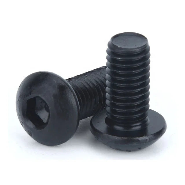 Metric 10.9/12.9 Grade M3-M8 Black Oxide Steel Bolts 100pcs Round Hexagon Socket Cap Button with Mushroom Head Plain Finish