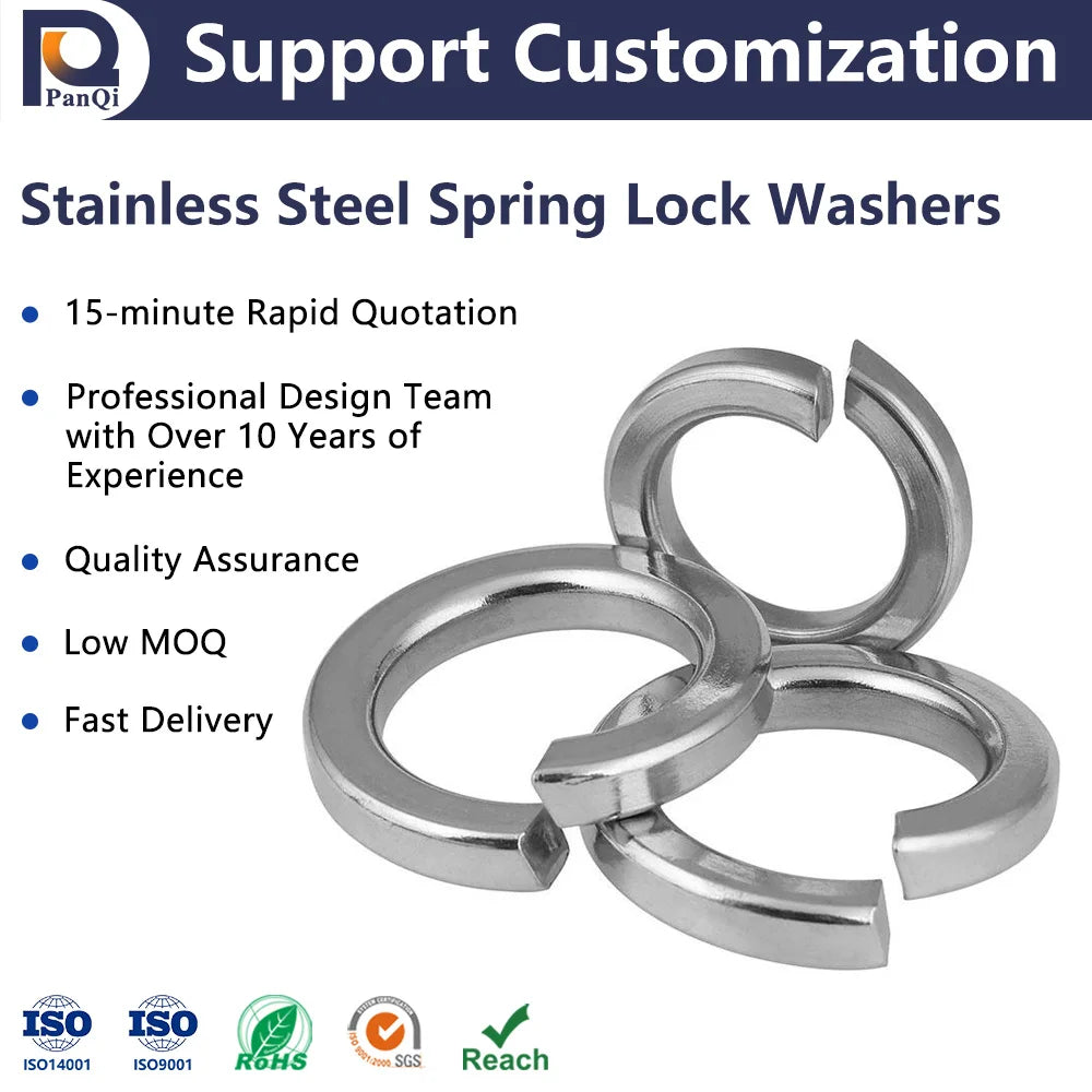 Good Price Panqi RX690 Stainless Steel 304 Spring Lock Washers Custom Design Silver Color