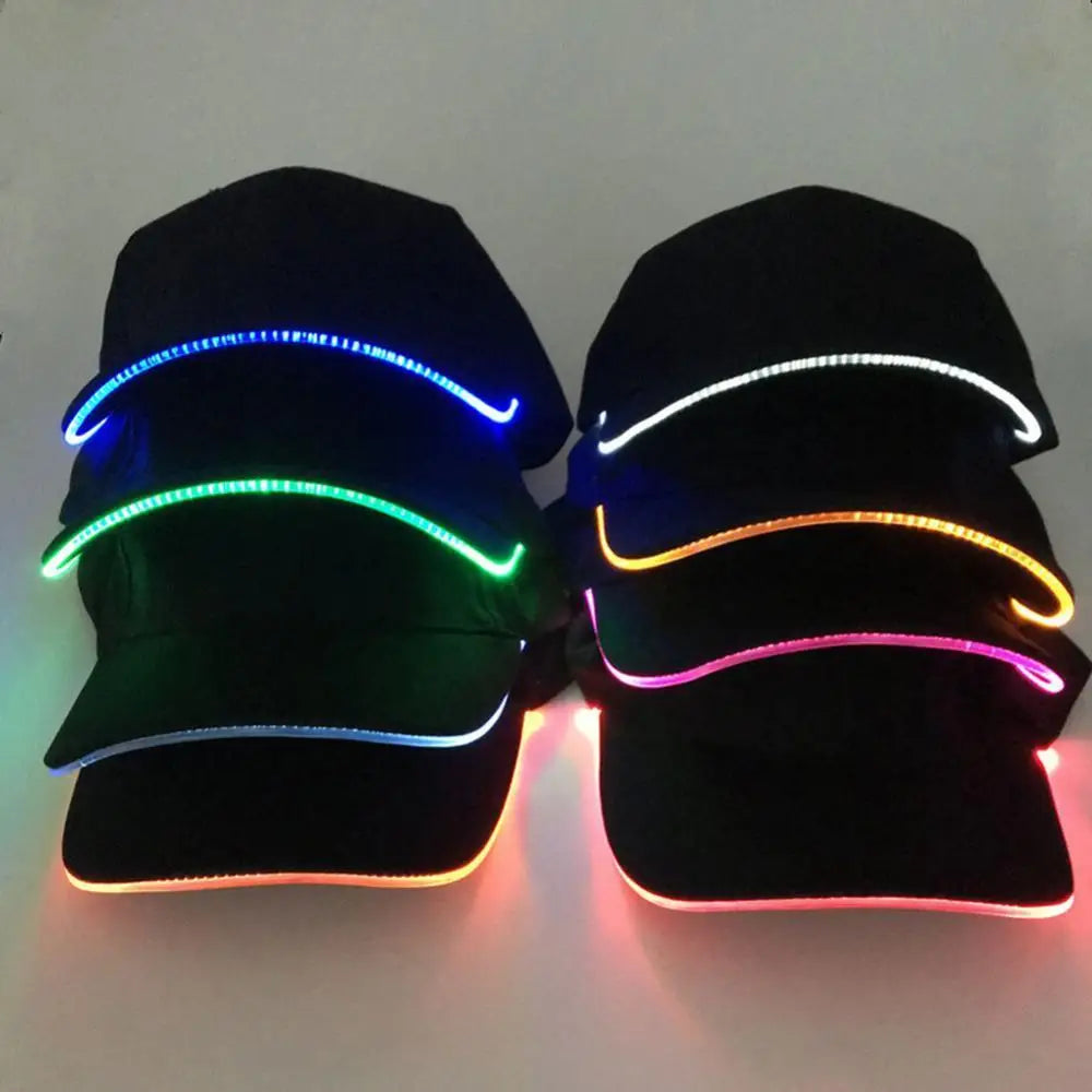 LED Baseball Caps Cotton Black Shining LED Light Ball Caps Glow in Dark Adjustable Snapback Hats Luminous Party Hats