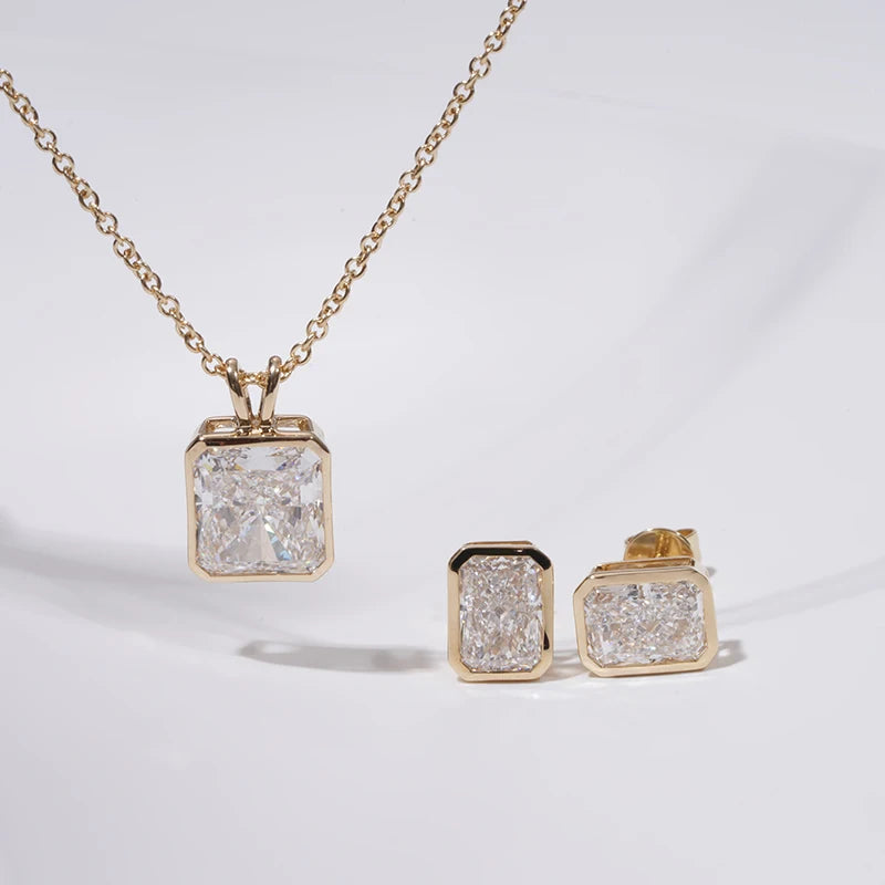 Wholesale Starsgem 14K Yellow Gold CVD Lab Diamond Color Cut Necklace Earrings Set Fine Jewelry for Women Engagement Gift