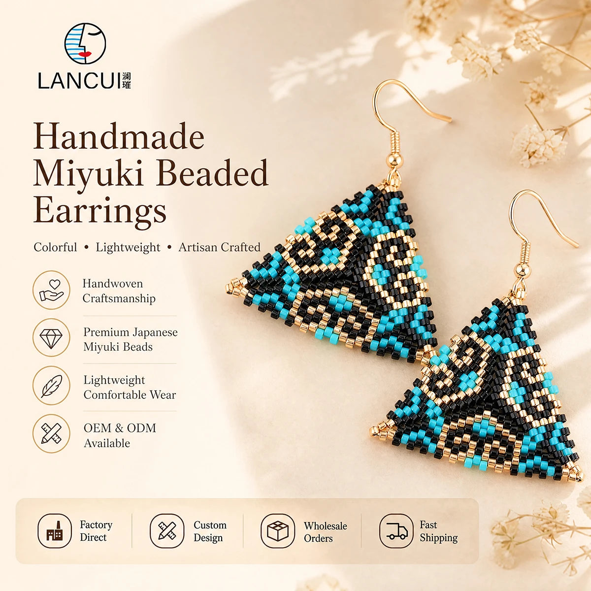 Ethnic Luxury Boho Jewelry Handmade Native Triangle Seed Beaded Dangle Earrings for Women
