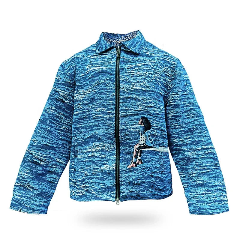 Men's Hip Hop Streetwear Zip-Up Tapestry Jacket Custom Quick SZA Clothing with Turn-Down Collar and Autumn Pattern Custom