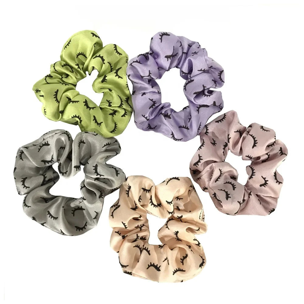 MIO Hot Sale White Pink Satin Scrunchies Eyelash Hair Scrunchies Wholesale Girls Stretchy Elastic Band Hair Accessories