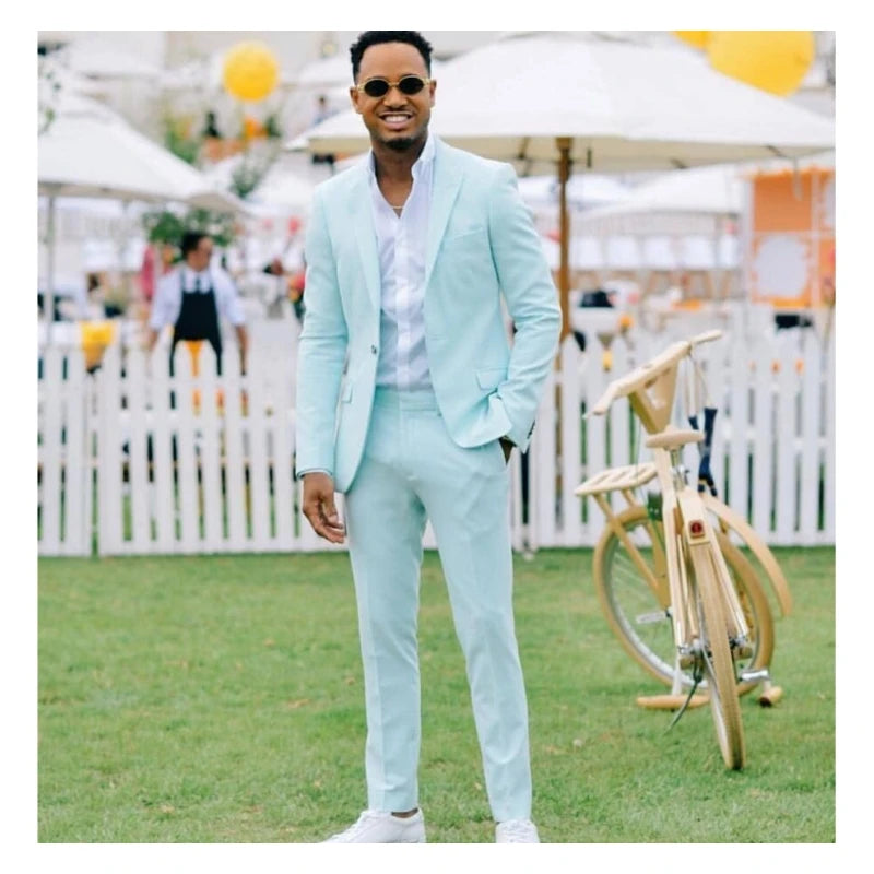 Autumn New Mint Green Men Suits 2 Pieces for Party Prom Male Jacket With Pants Groom Wedding Suits Notched Lapel Mens Tuxedo