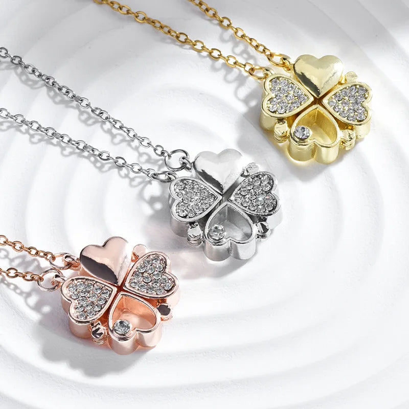 2025 Women's Four Leaf Clover Stainless Steel Pendant Necklace Goth Love Heart Choker Chain Wedding and Anniversary Gift