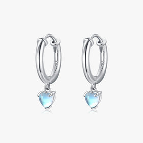 925 Sterling Silver Daily Accessories Heart Moonstone Ear Buckles for Women Fine Jewelry Elegant Fashion Hoop Earrings