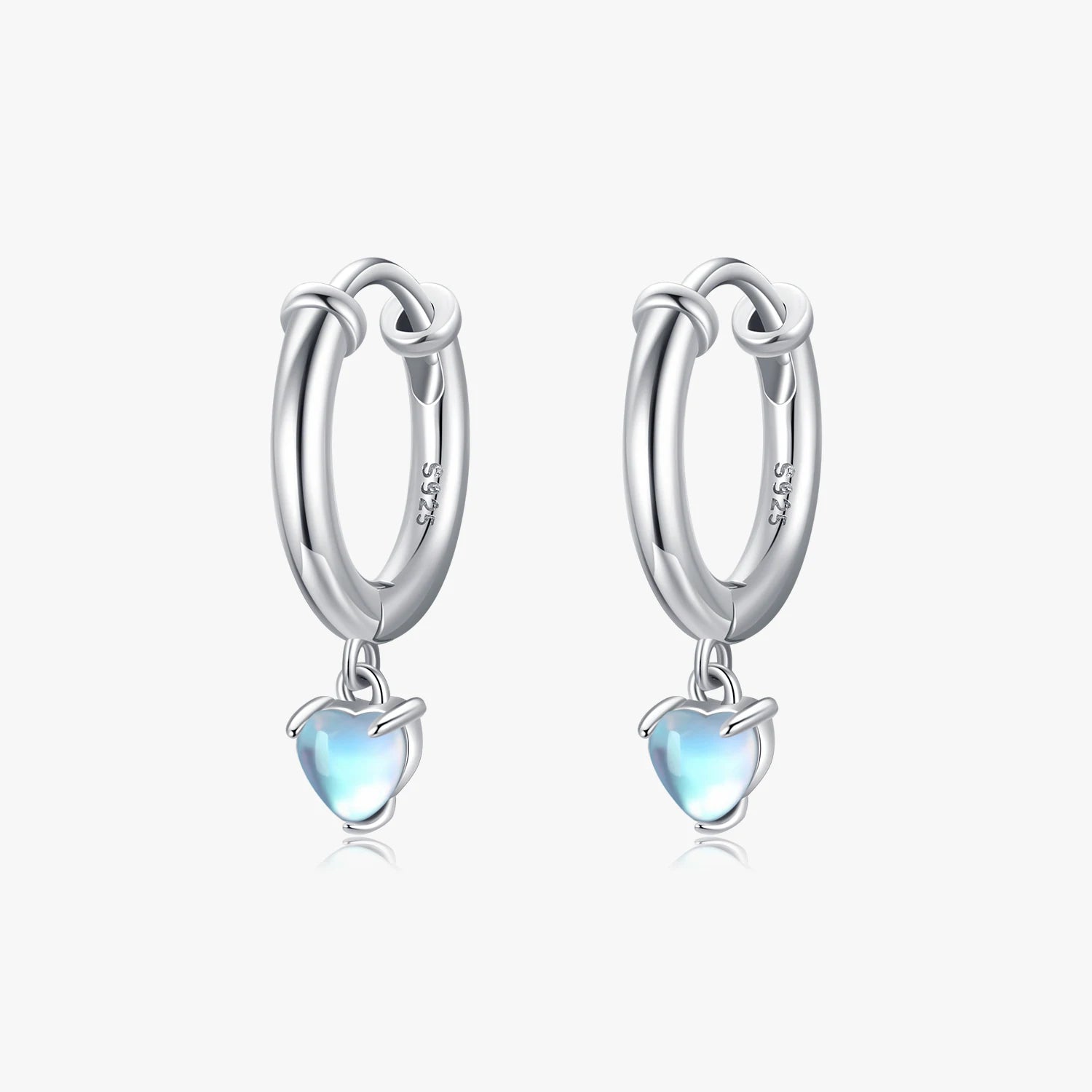 925 Sterling Silver Daily Accessories Heart Moonstone Ear Buckles for Women Fine Jewelry Elegant Fashion Hoop Earrings