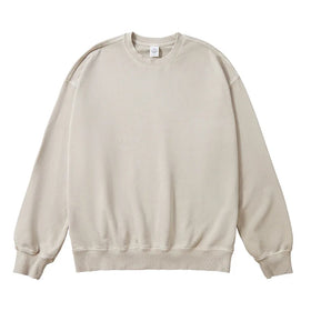 Men's Vintage Oversized Solid Terry Sweatshirt 100% Cotton Washed 420g for Style Pullover Embroidered Autumn XL