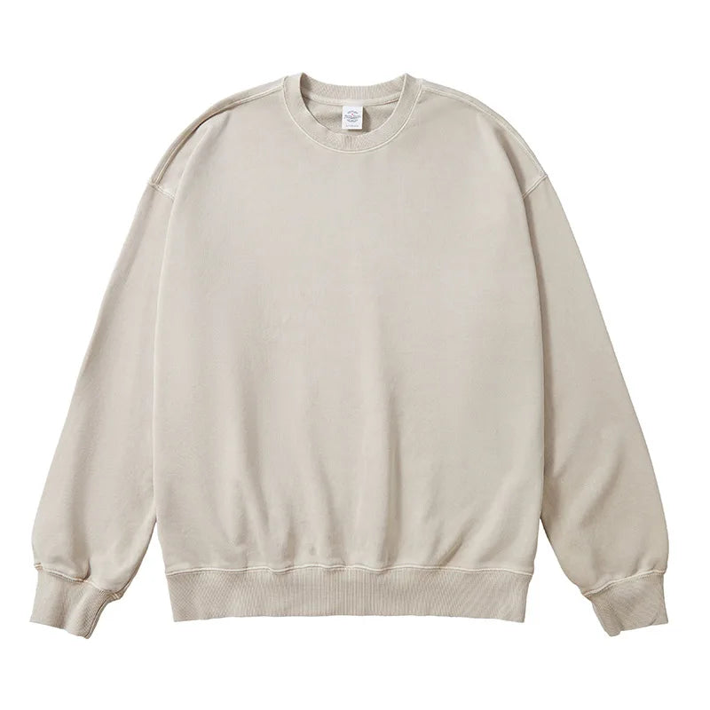 Men's Vintage Oversized Solid Terry Sweatshirt 100% Cotton Washed 420g for Style Pullover Embroidered Autumn XL