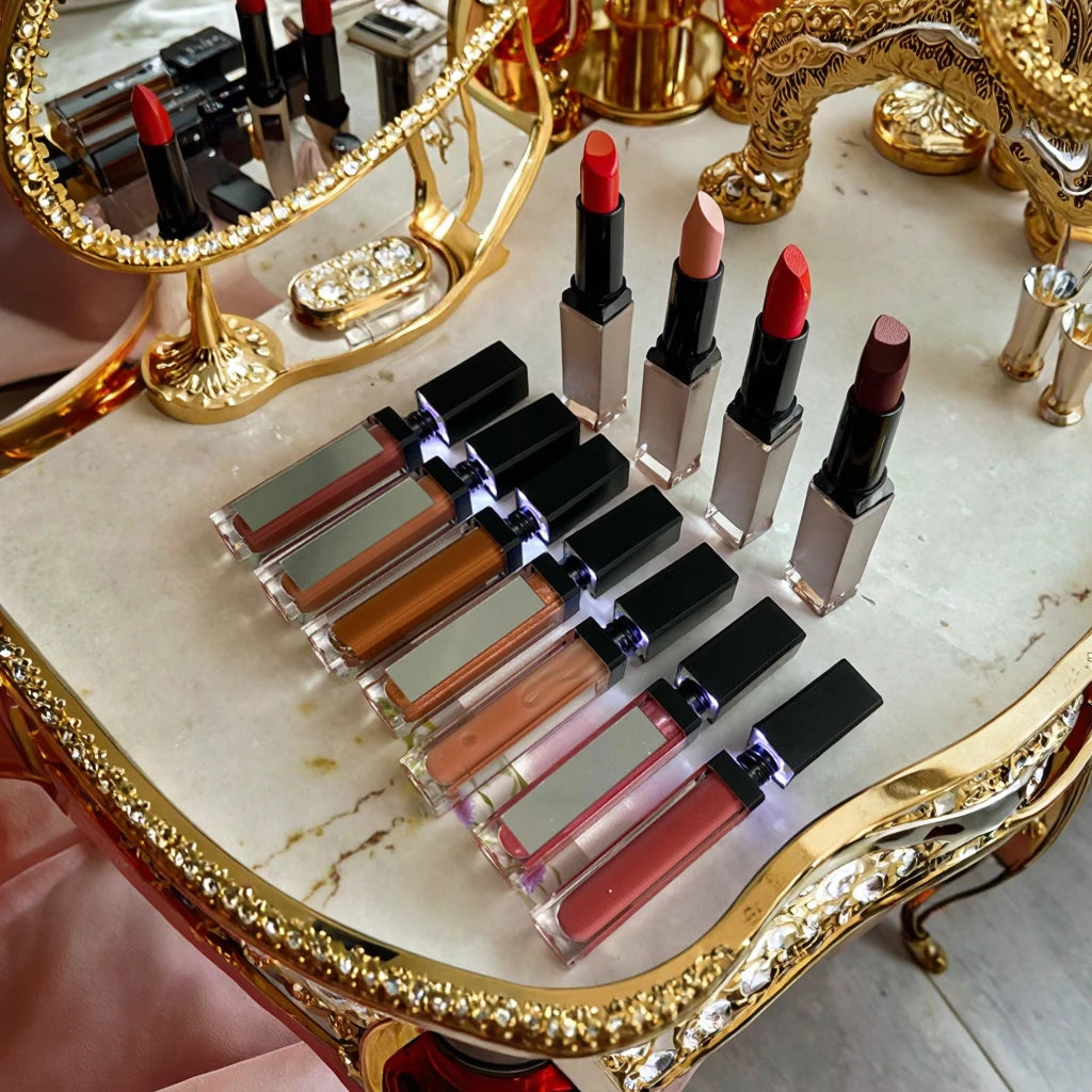 Private Label Longlasting Lip Gloss Vendor With Led Light and Mirror Matte Liquid Lipstick Wholesale Cosmetic