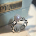 925 Sterling Silver Ring Fried Dough Twists Ring 7-8MM Round Pearl Natural Freshwater Pearl Ring for Girls Pearl Jewelry