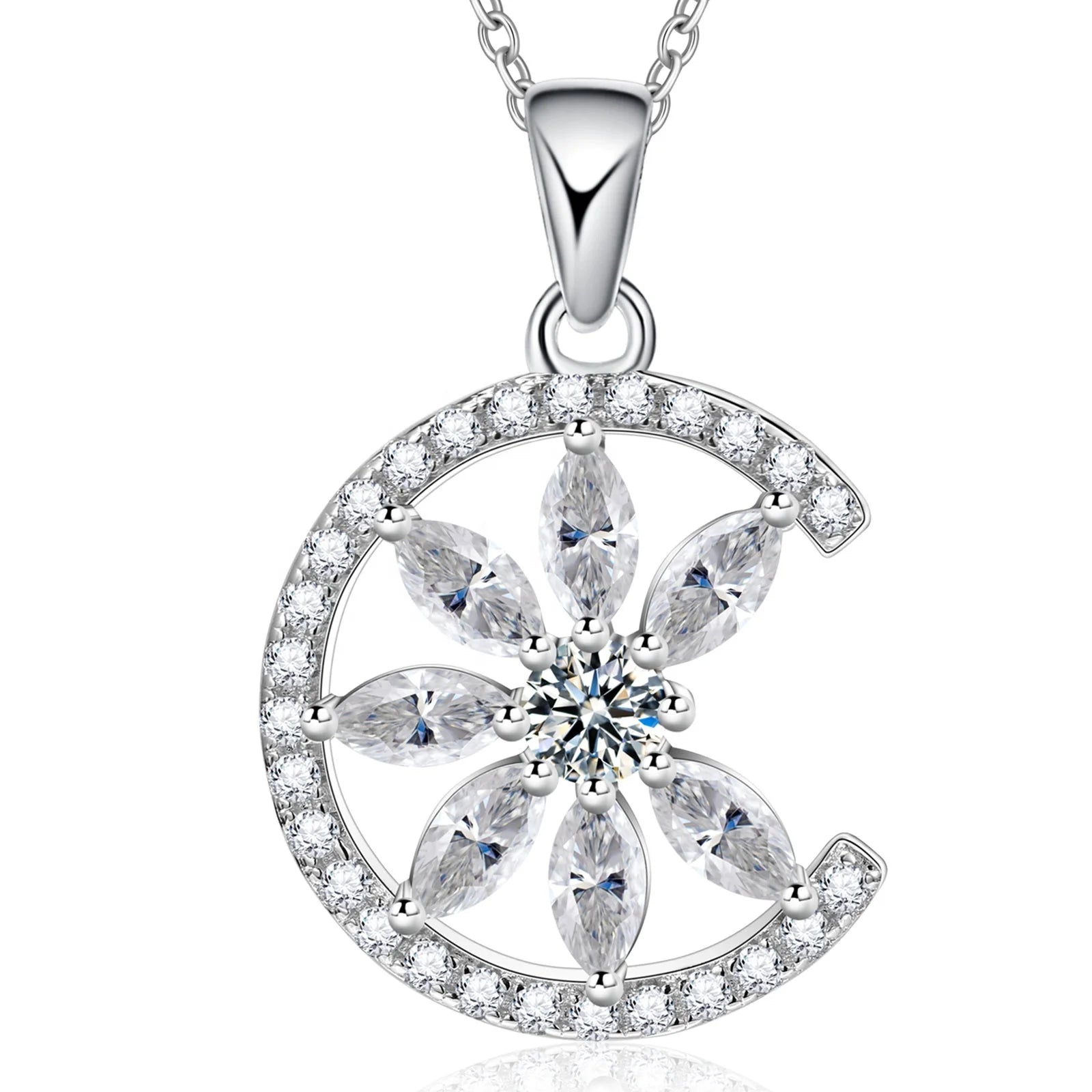 Moon Snowflake Design VVS White Color Diamond S925 RTS Woman Pendant Moissanite Necklace