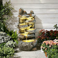 Wholesale Patio Backyard Deck Porch Decor 6-Tier Cascading Rock Outdoor Water Fountain Durable Garden Waterfall With Led Lights