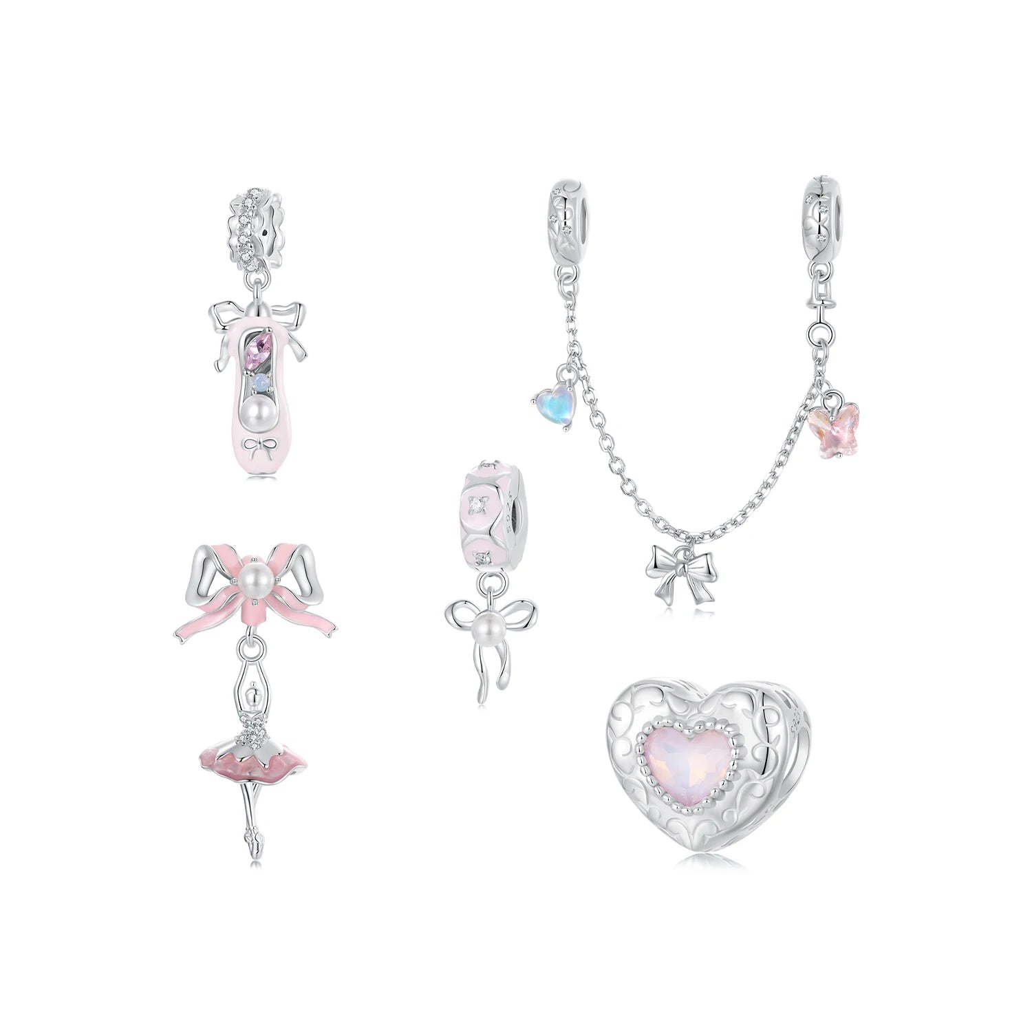 Top Selling 925 Sterling Silver Pearl Bow Bead Charm Ballet Girl Charms for Women Fit Bracelet and Bangle DIY Fine Jewelry