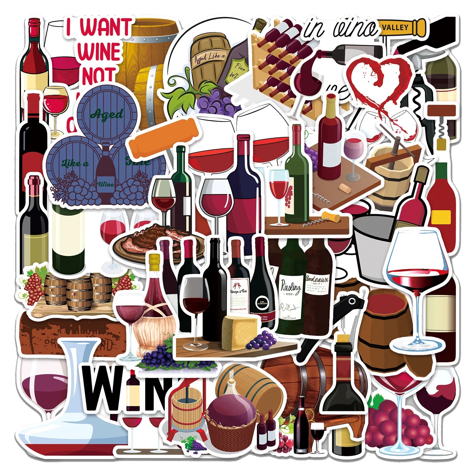 50Pcs Cartoon Red Wine Bottle Graffiti Stickers for Bar Table Wall Decor Waterproof Wine Glasses Sticker