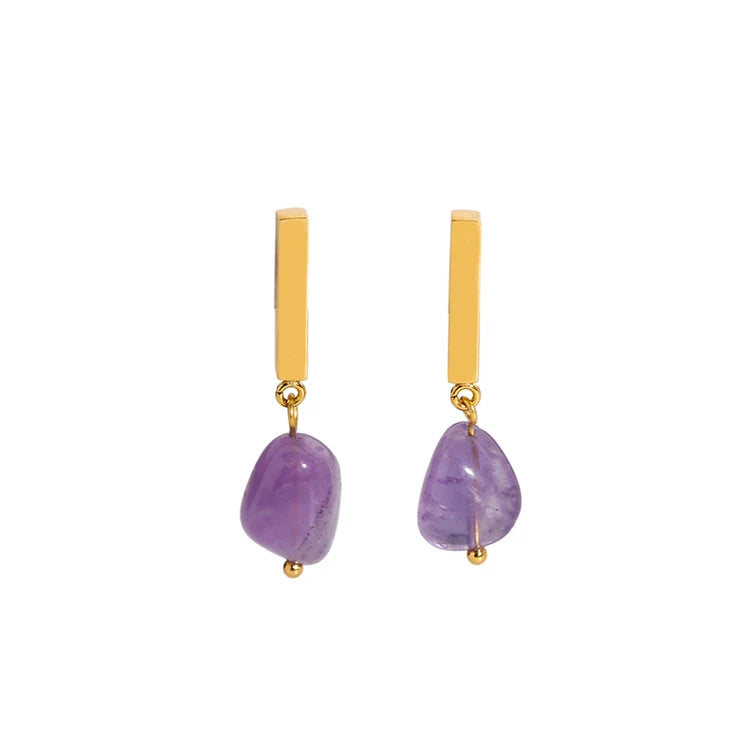 Stones Bar Earrings Jewelry Set Gold Tarnish Free 18K Stainless Steel 2023 New Plated Colorful Natural Waterproof for Female