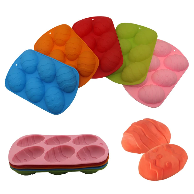 Large 6-Cavity Eco-Friendly Food Grade Silicone Mold for Easter Eggs Chocolate Candy & Cake-Oval Shape Pastry Tools
