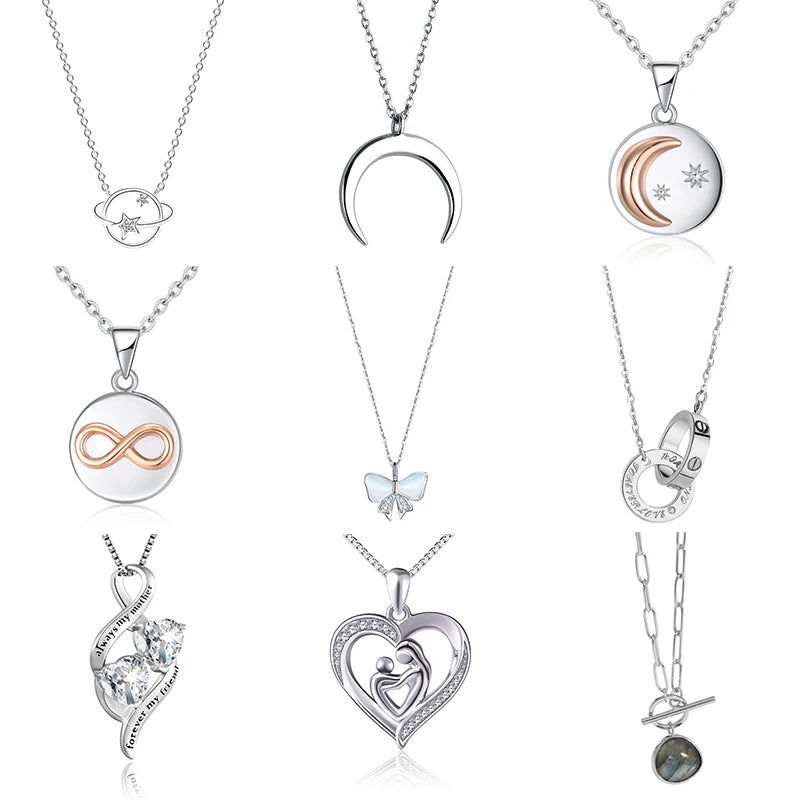S925 Silver Border Necklace Simple Gold Europe and America Geometry Round Cross Set Diamond Pendant Necklace
