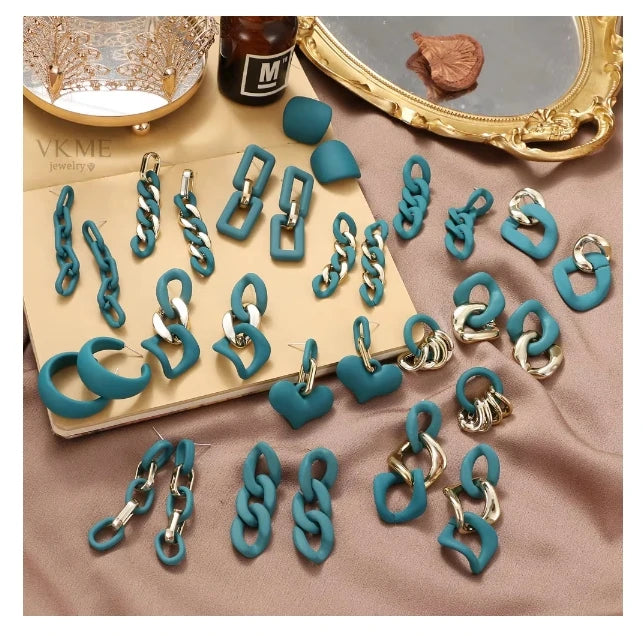 VKME Fashion Hot Sale Blue Acrylic Chain Earrings for Women Resin Jewelry Accessories