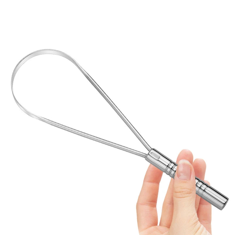 Hot Selling Sliver Tongue Cleaner Reduce Bad Breath Tongue Spatula Oval Shape Reusable Stainless Steel Tongue Scraper