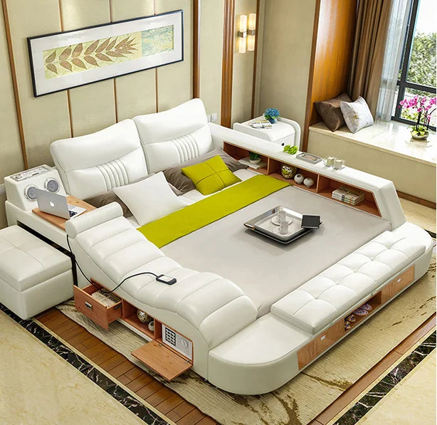 Best Selling Modern Leather Double Bed Multifunctional Sound & Music Massage Upholstered Storage Bed
