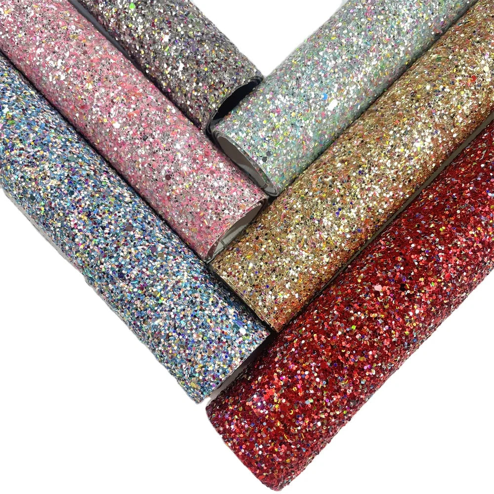 One Roll Sparkle Glitter Surface Solid Leather Fabric Sheets 54"*8''inch for Leather Earrings Bows Wallets DIY Projects