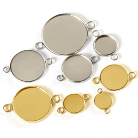 Stainless Steel 6-20mm Round Gold Cabochons Base Tray Bezels Blank Setting Supplies for Jewelry Making