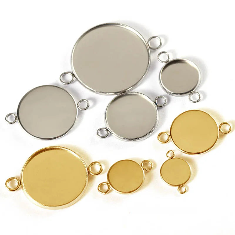 Stainless Steel 6-20mm Round Gold Cabochons Base Tray Bezels Blank Setting Supplies for Jewelry Making