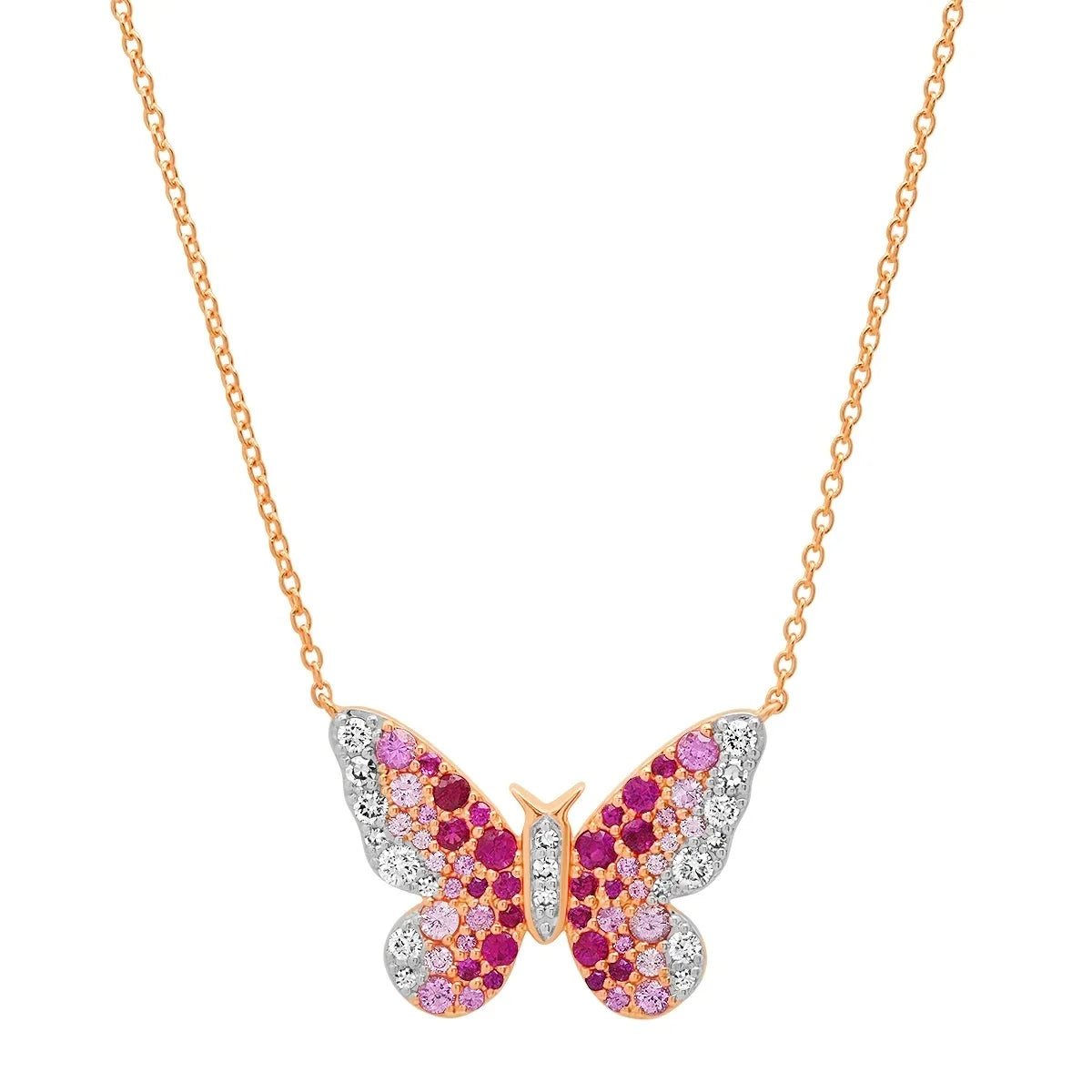 925 Sterling Silver Butterfly-Shape Ombre Necklace with White CZ Zircon Fashionable Jewelry for Girls' Everyday Parties Weddings