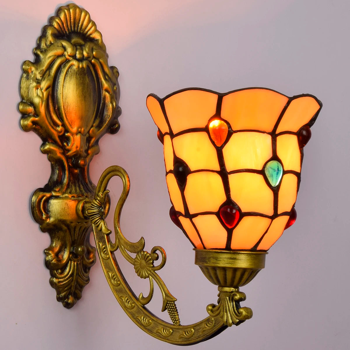 Vintage Tiffany Style Wall Lamp Indoor Brass Color Stained Glass Lampshade Decoration Wall Lamp Baroque Handmade Sconces Fixture