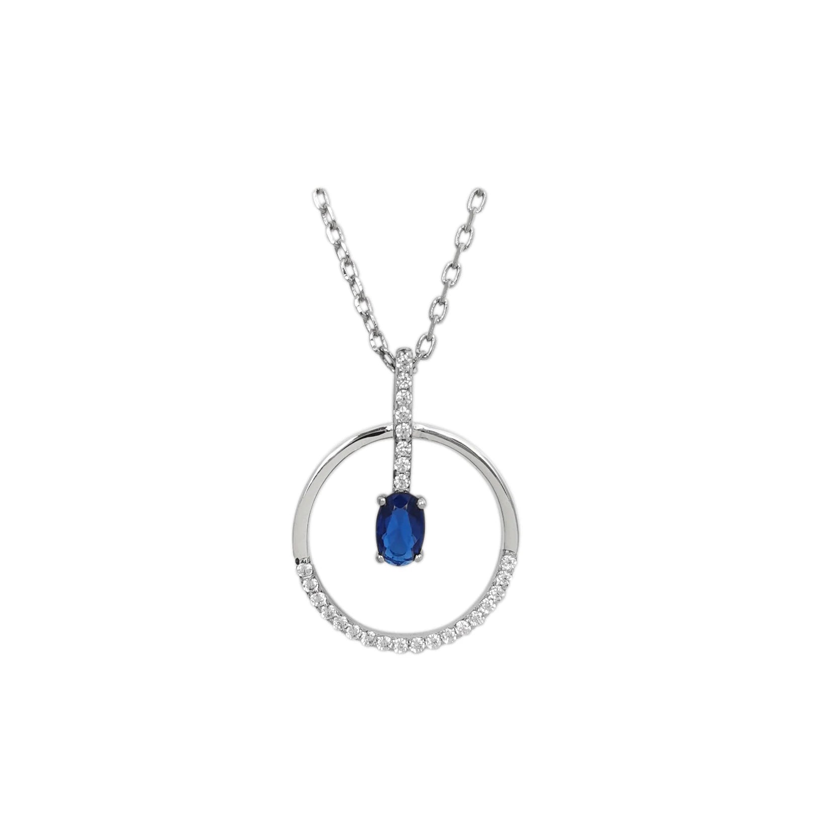 925 Silver Shiny Blue Spike Pendant Necklace with White Zirconium Rhodium Plated Adjustable Length for Wedding Parties Gifts