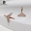 ICEBELA Wholesale 925 Sterling Silver Fine Jewelry Cubic Zirconia Mermaid Whale Tail Round Huggie Silver Hoop Earrings for Girls