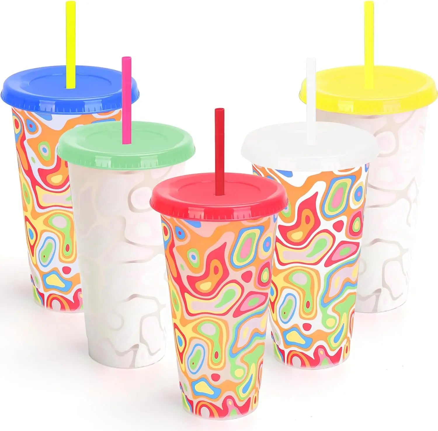 Bulksale Reusable 24oz Plastic Cold Cup Tumbler Mood Colour Changing Cups Custom PP Coffee Mug with Lid and Straw