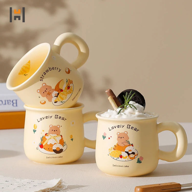 Cute Yellow Bear Ceramic Mug Coffee Tea Mug Porcelain Milk Mug Customized Gift Lovely Cup
