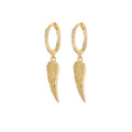 Factory Dropshipping 925 Sterling Silver Fashion Jewelry Earrings Wing Feather Pendant Gold Plated Hoop Earrings Women
