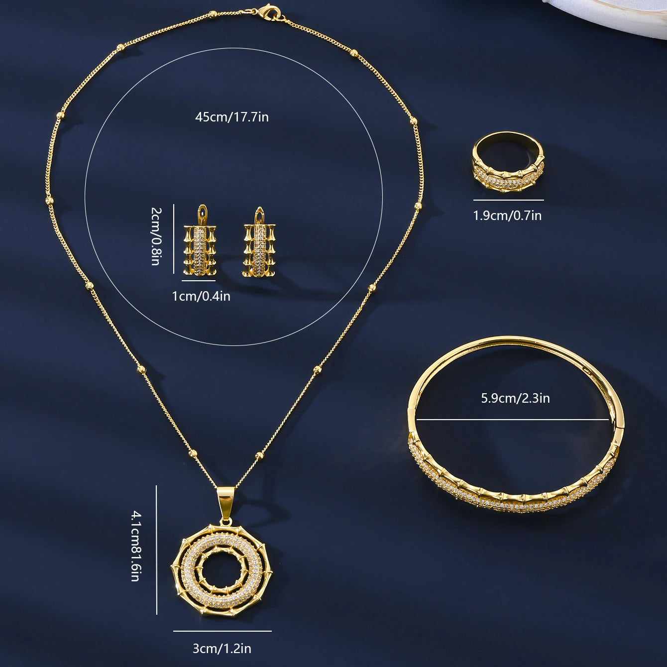 MEIZI Stylish Luxurious Emerald Cut 4-Piece Women's Wedding & Anniversary Jewelry Set with 18K Gold Plated Cubic Zirconia