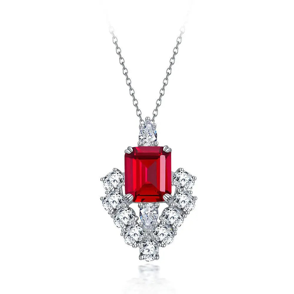 Fashion Brand designer inspired 925 Sterling Silver Red Ruby Pendant Necklace personalized necklace