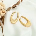 Vintage Minimalist Oval Waterproof Chunky 18K Gold Plated  Stainless Steel Personalized Texture Circle Hoop Earring