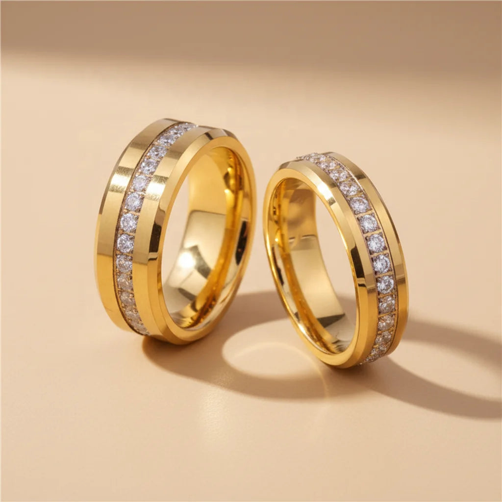 Factory Wholesale 4mm 6mm 8mm 18k Gold Plated Tungsten Carbide Ring Classic Polished Gold Bevel Edge Mens Women Wedding Bands