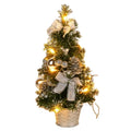 16 Inch Pre-lit Artificial Mini Christmas Tree with Small LED Lights Balls Pine Cones and Bows for Table Top Desk Classic