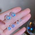 Minimal Tiny S999 Sterling Silver White Pearl AB Rhinestone Sparkle Stud Earrings 6mm 8mm 10mm