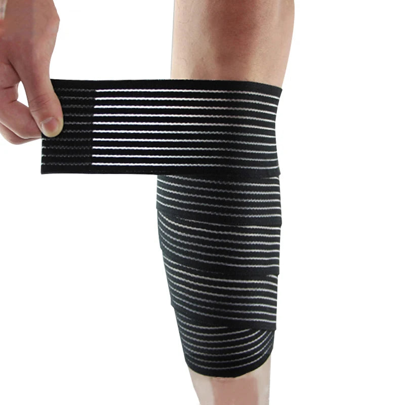 Factory Wholesale Adjustable Elastic Powerliftin Knee Wraps Rubber Band Bandage for Sports