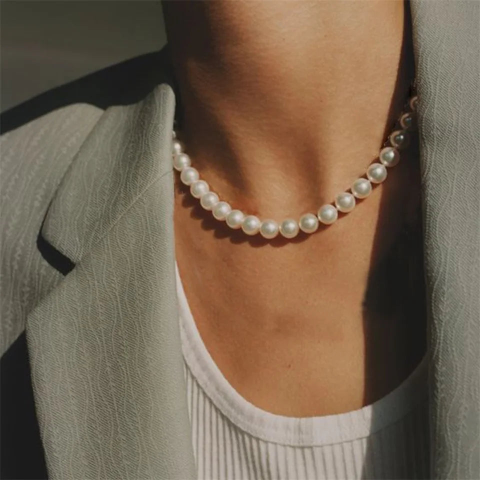 New Arriving Vintage Simulated Pearl Necklace Round Pear Choker Necklace for Women Wedding Gifts for Brides Bridesmaid