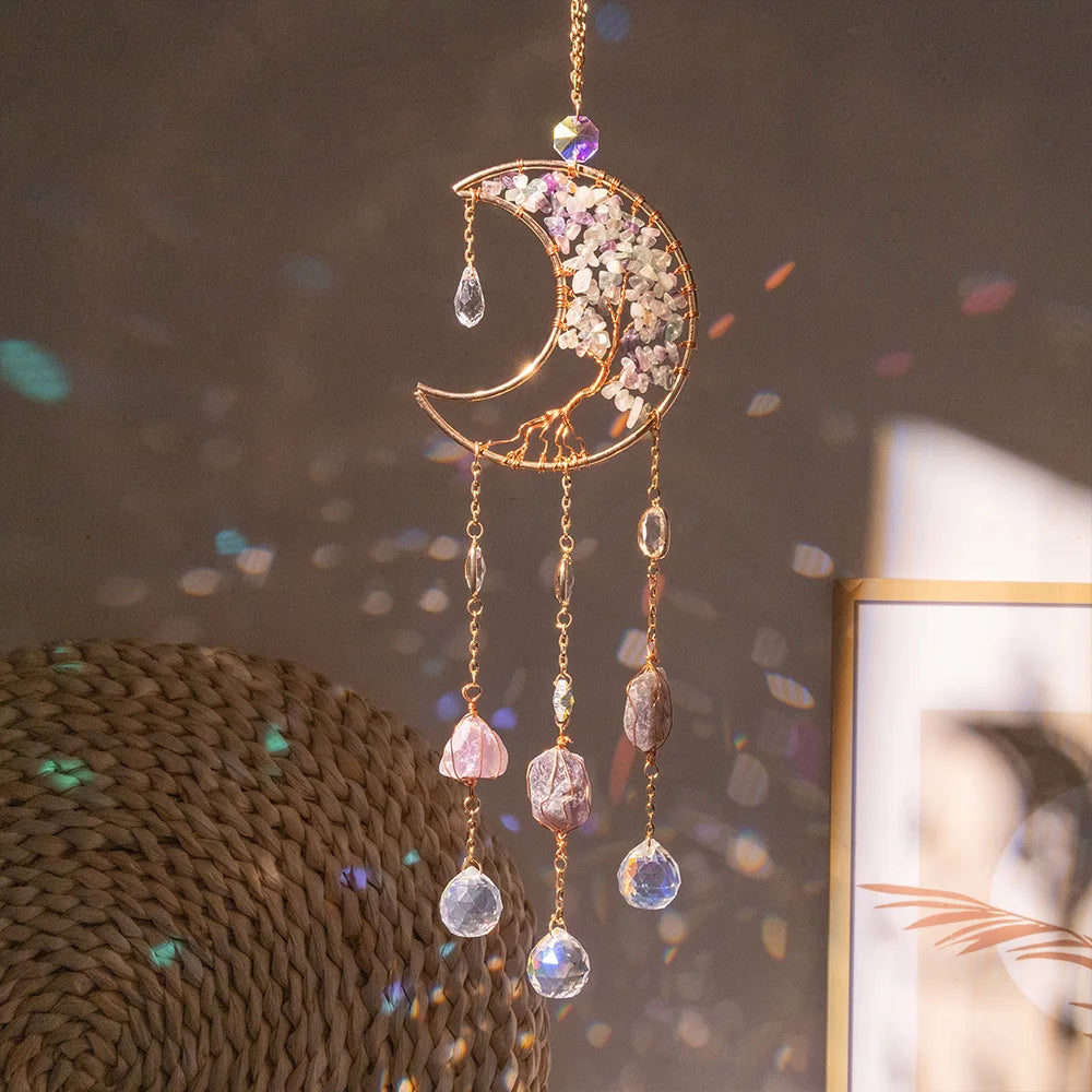 Fluorite Moon Crystal Sun Catcher Rainbow Prisms for Window Wall DÃ©cor & Garden Wind Chime Colorful Rainbow Maker