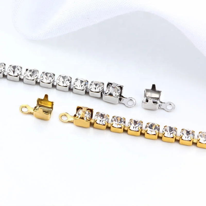 Pvd 18k Gold Plating Zircon Claw Chain Clasp Diamond Chain Clip Diy First Jewelry Bracelet End Connection Accessories