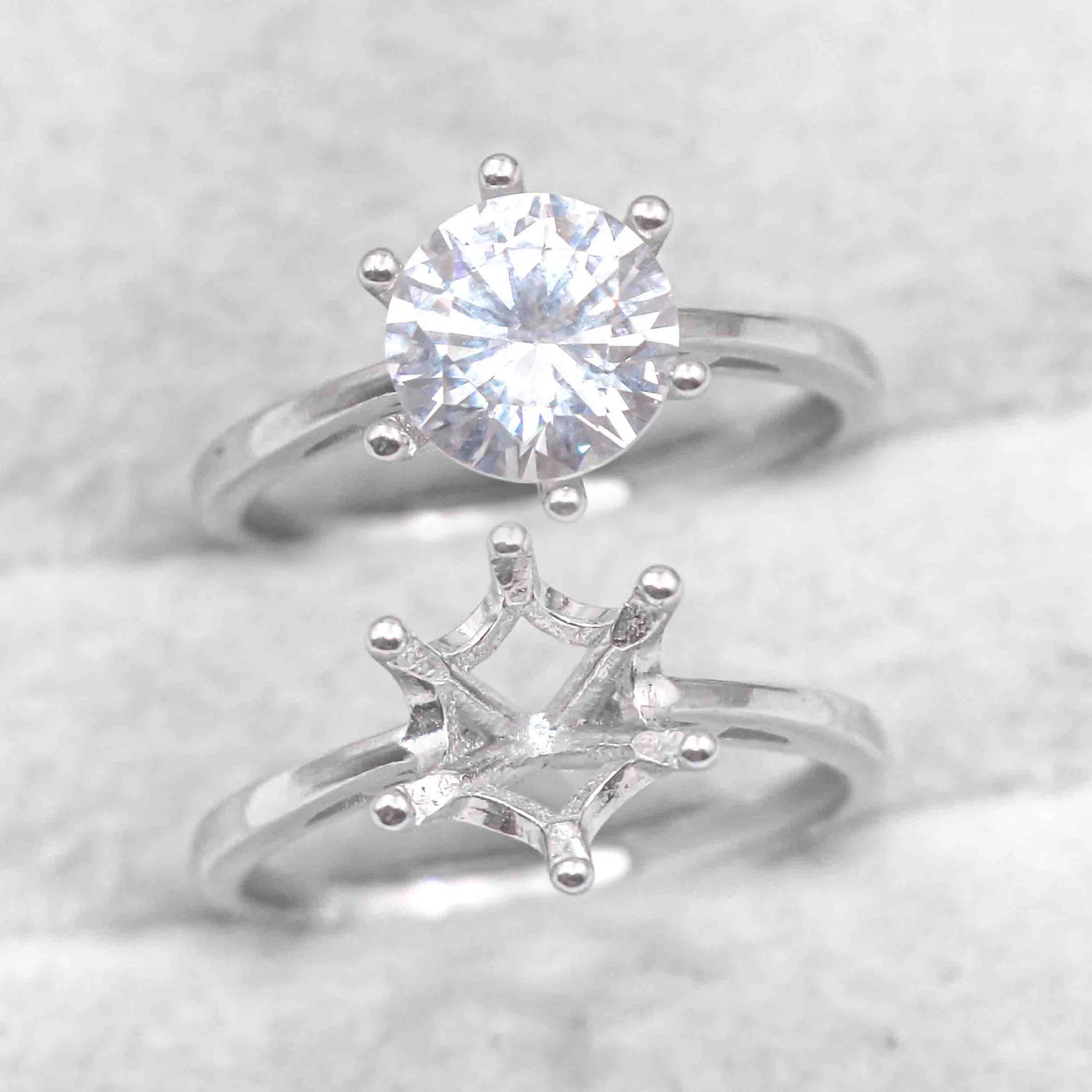 Sterling Silver 8mm/2 Carat Semi Mount Ring Frame Blank Moissanite Diamond Claws Setting Base Without Center Stone Inlay for DIY