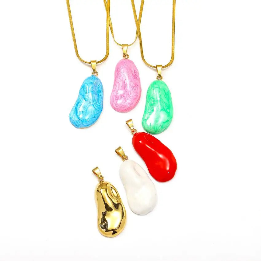 Fashion Jewelry Trendy Enamel Pendant Necklace for Women 18K PVD Gold Plated Stainless Steel Link Sweater Chain