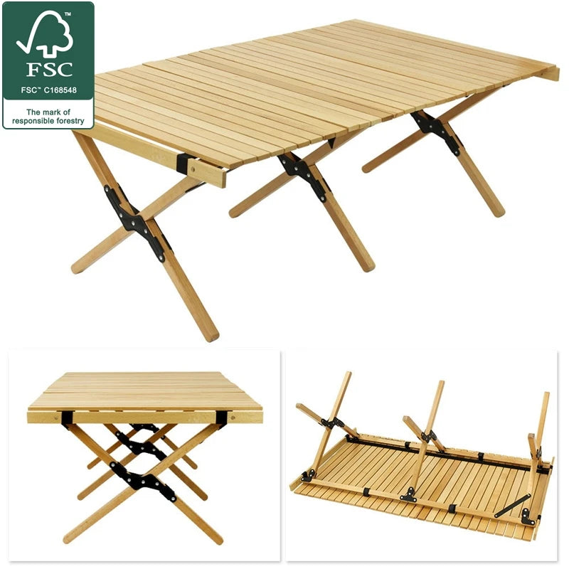 Outdoor Portable Picnic Barbecue Table Camping Egg Roll Table Self-driving Trip Solid Wood Picnic Home Folding Table